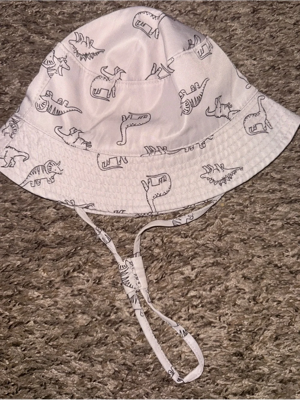 SHEIN Yellow & White Kids Dinosaur Print Reversible Bucket Hats